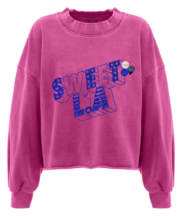 Sweatshirt crop porter fuschia "SWEET" - Newtone