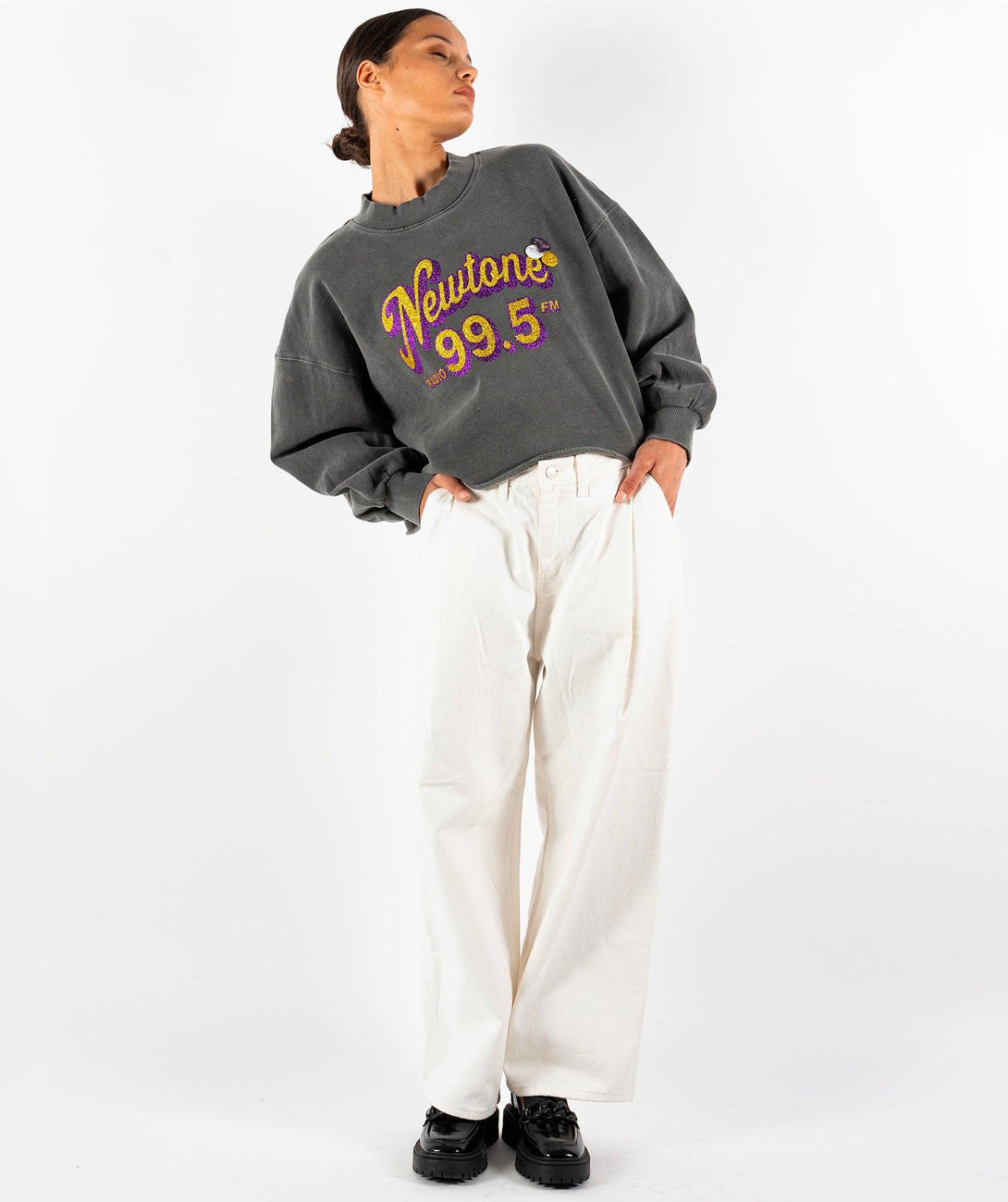 Sweatshirt crop porter pepper "RADIO" - Newtone