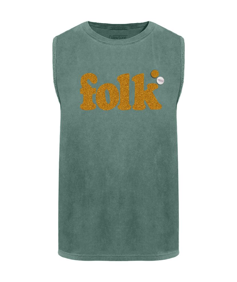 Tee shirt biker light green "FOLK" - Newtone