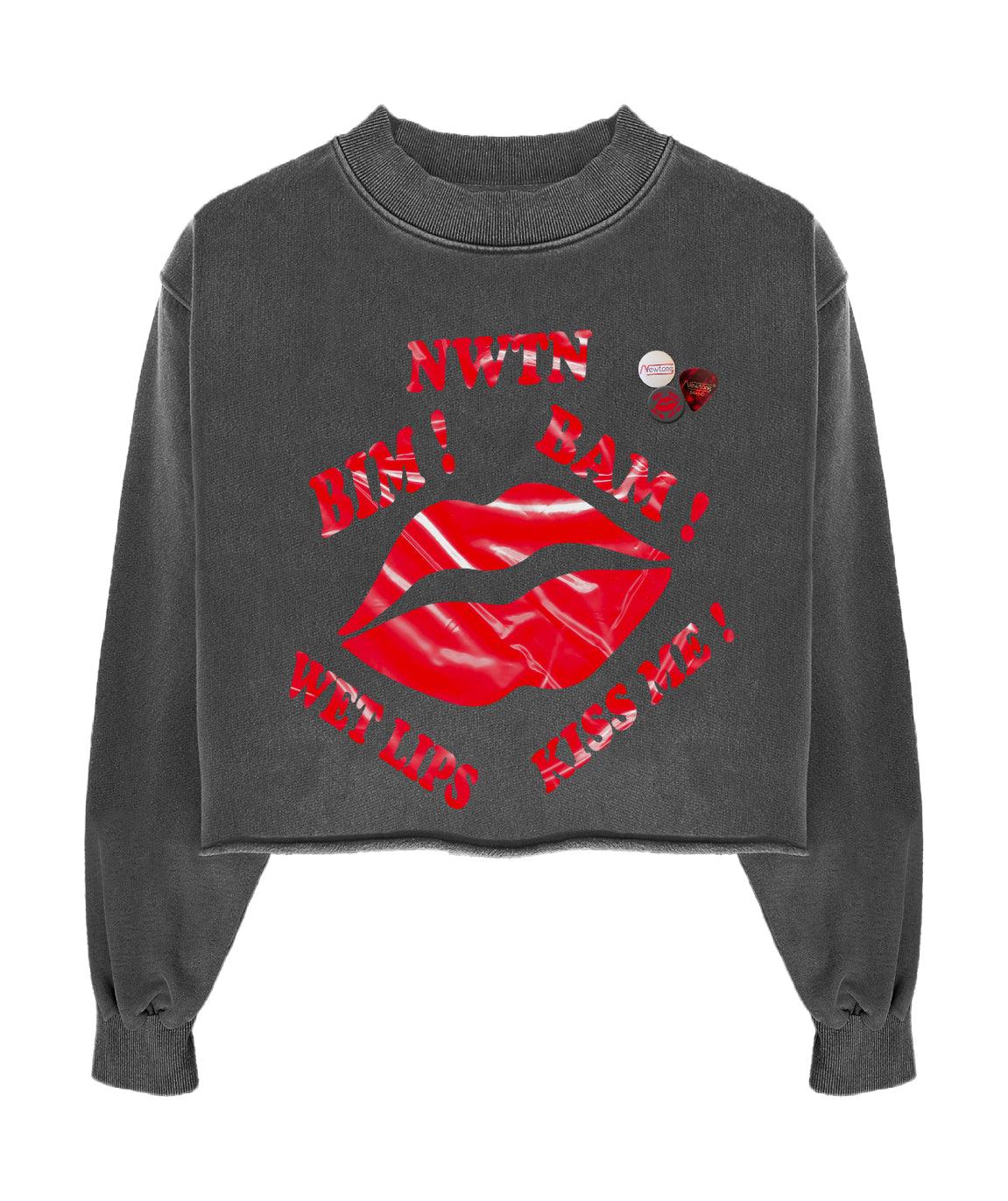 Sweatshirt crop porter pepper "WET LIPS" - Newtone