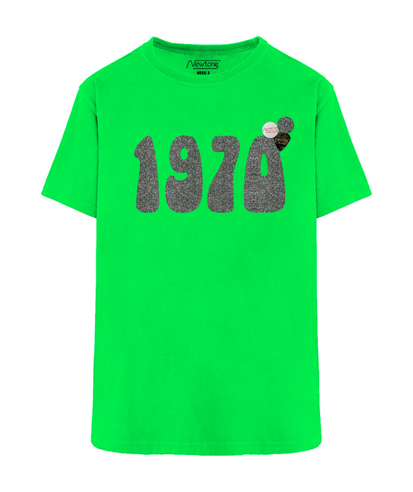 Neon green trucker t-shirt "1970 SS23" 