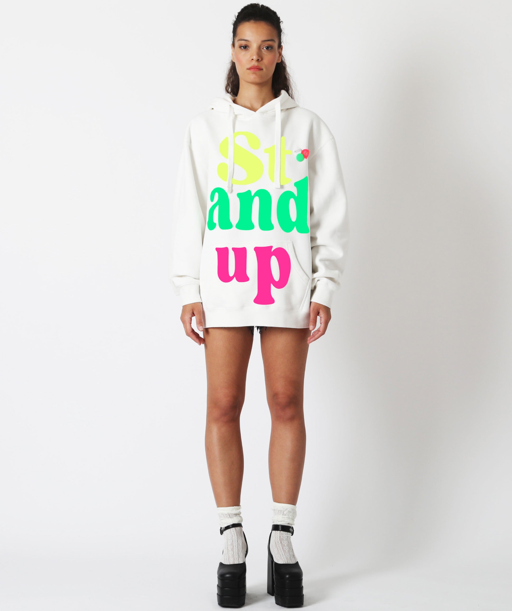 Hoodie jagger dirty white "STAND UP"