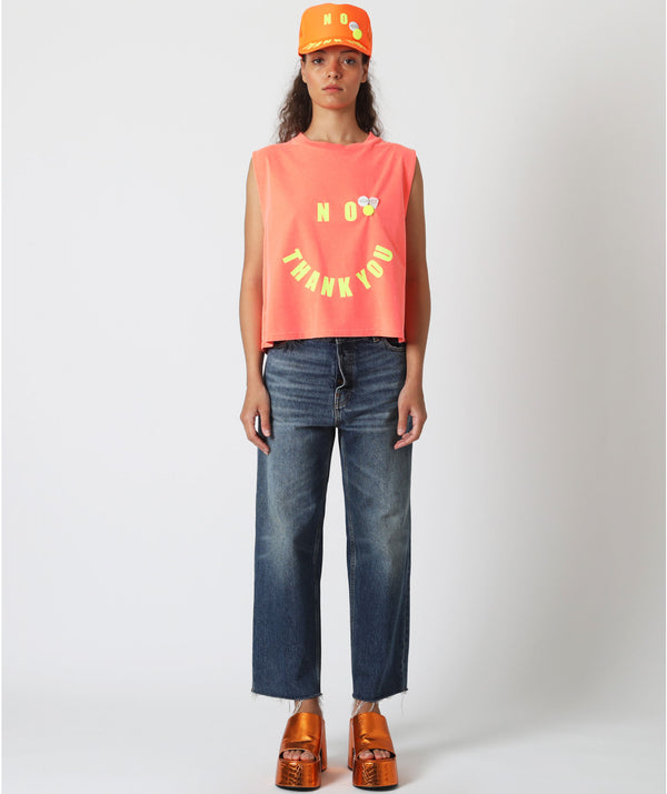 Tee shirt crop dyer neon orange "NO"