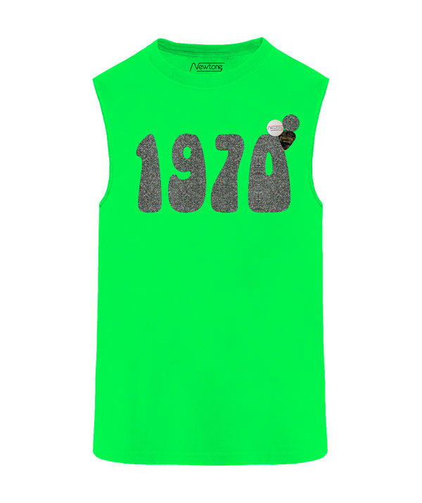 Neon green biker t-shirt "1970 SS23" 