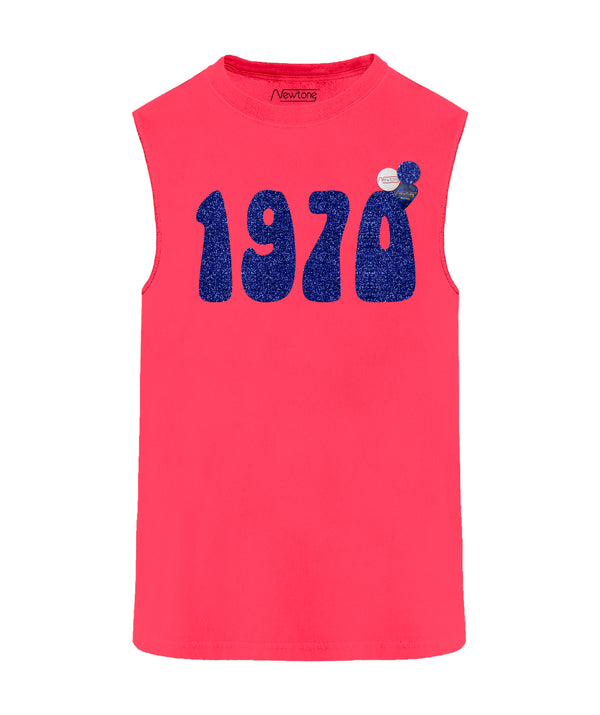 Neon pink biker t-shirt "1970 SS23" 