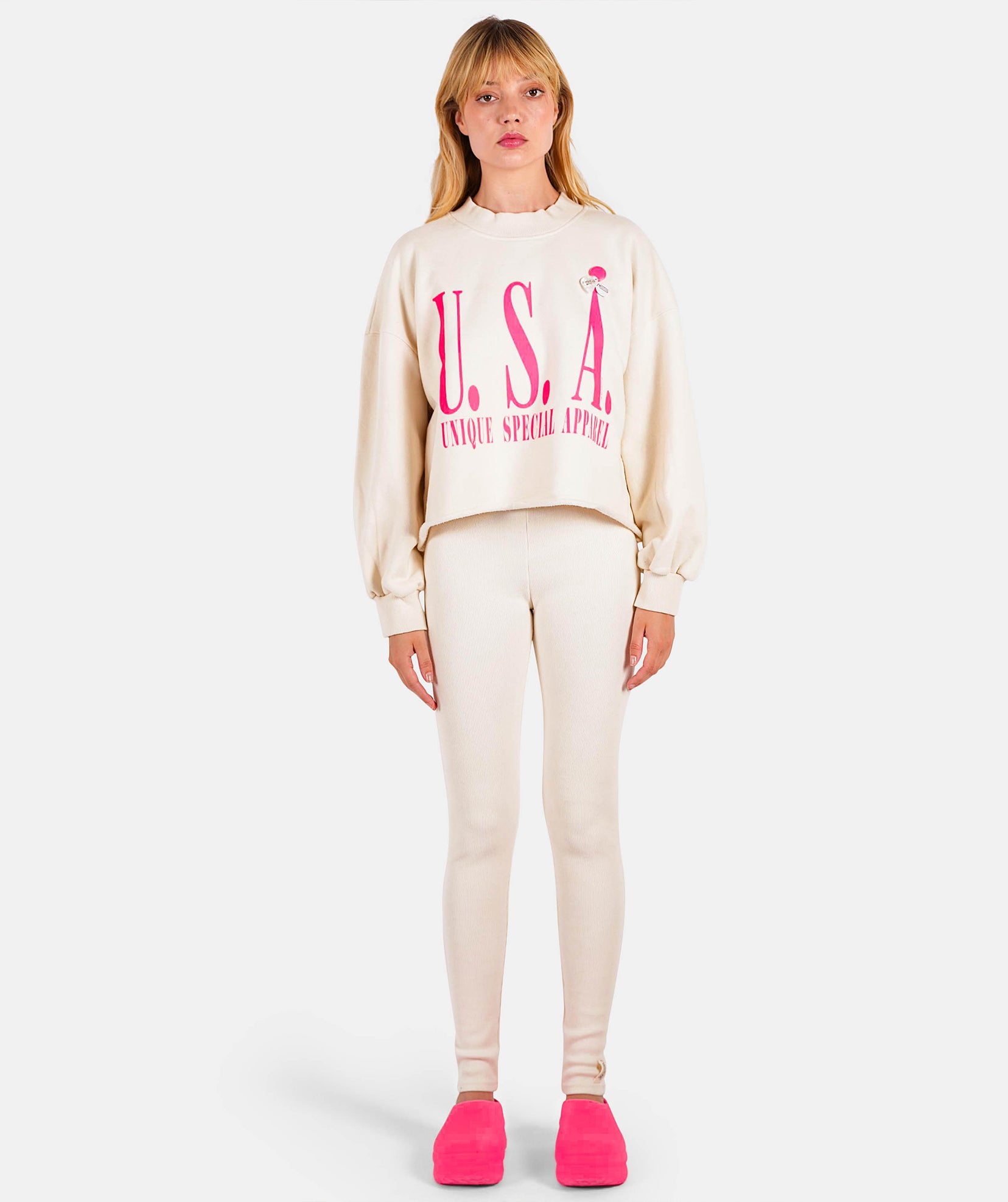 Natural "USA" crop sweatshirt