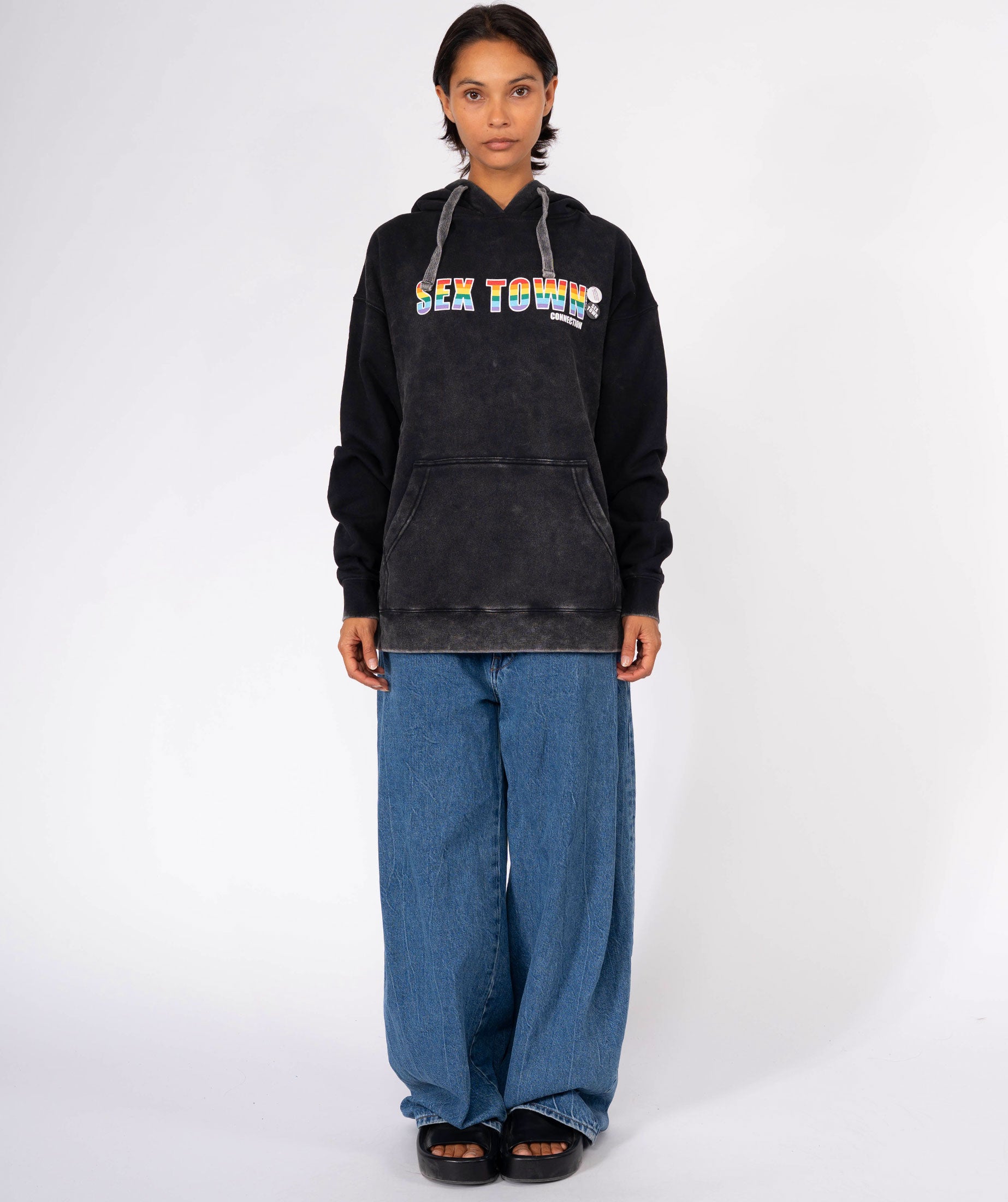 Black acid jagger hoodie "SEX TOWN"