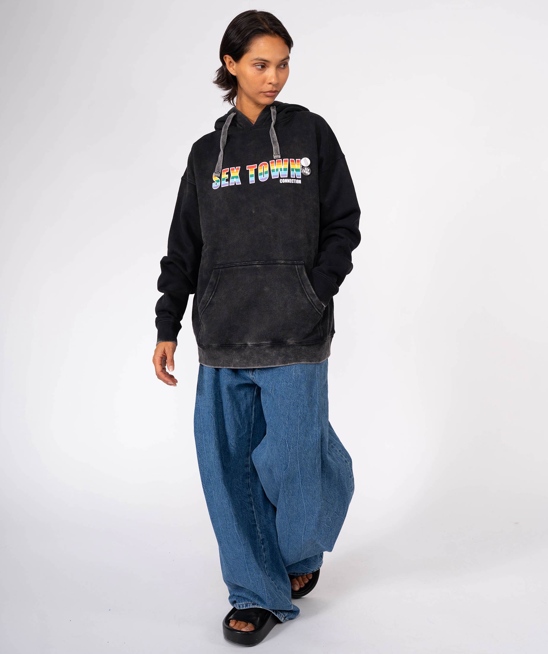 Black acid jagger hoodie "SEX TOWN"