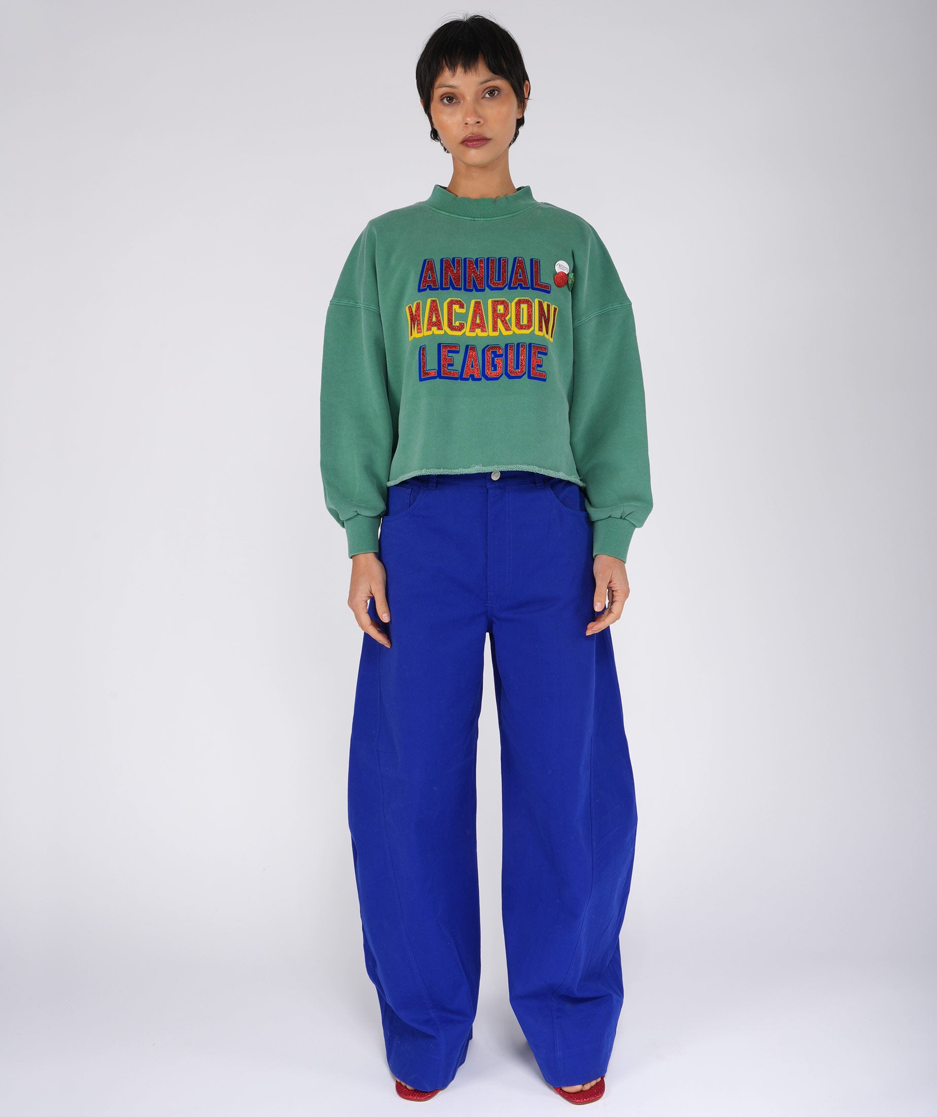 MACARONI" apple crop sweatshirt