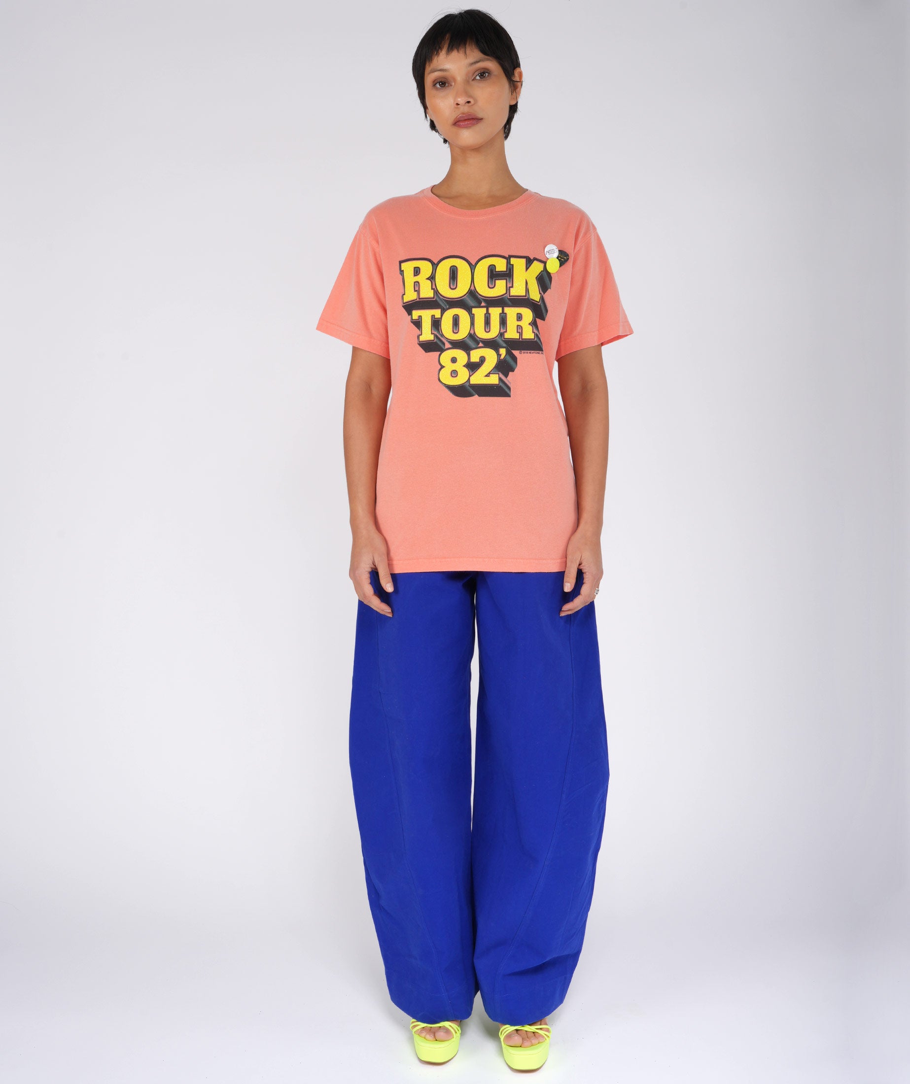 TOUR" coral trucker tee shirt