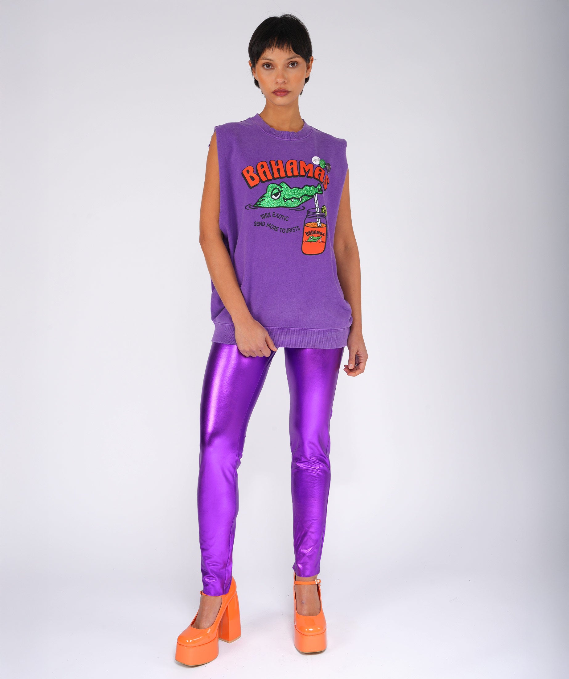 TOURIST" purple bolster sweatshirt