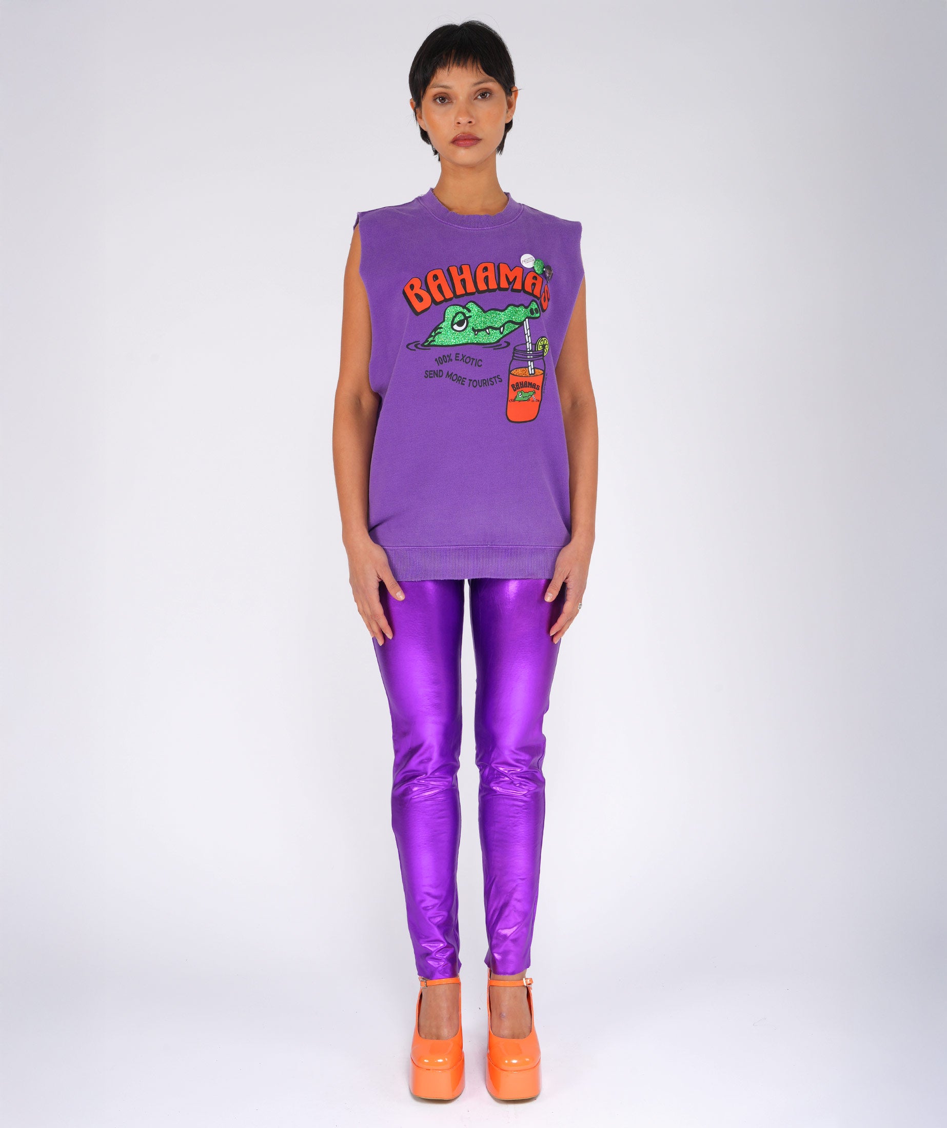 TOURIST" purple bolster sweatshirt