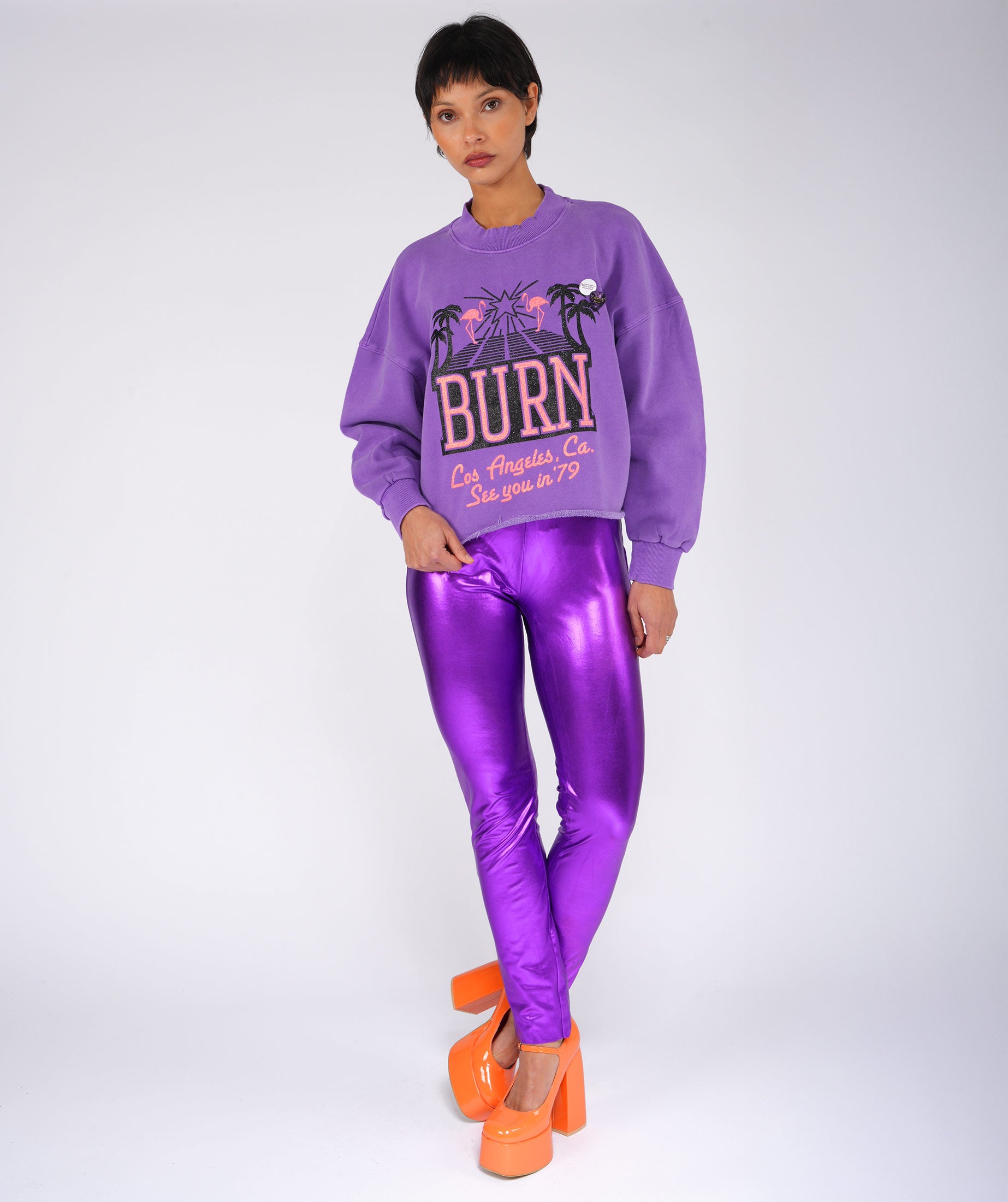 SEE YOU" crop wear purple sweatshirt