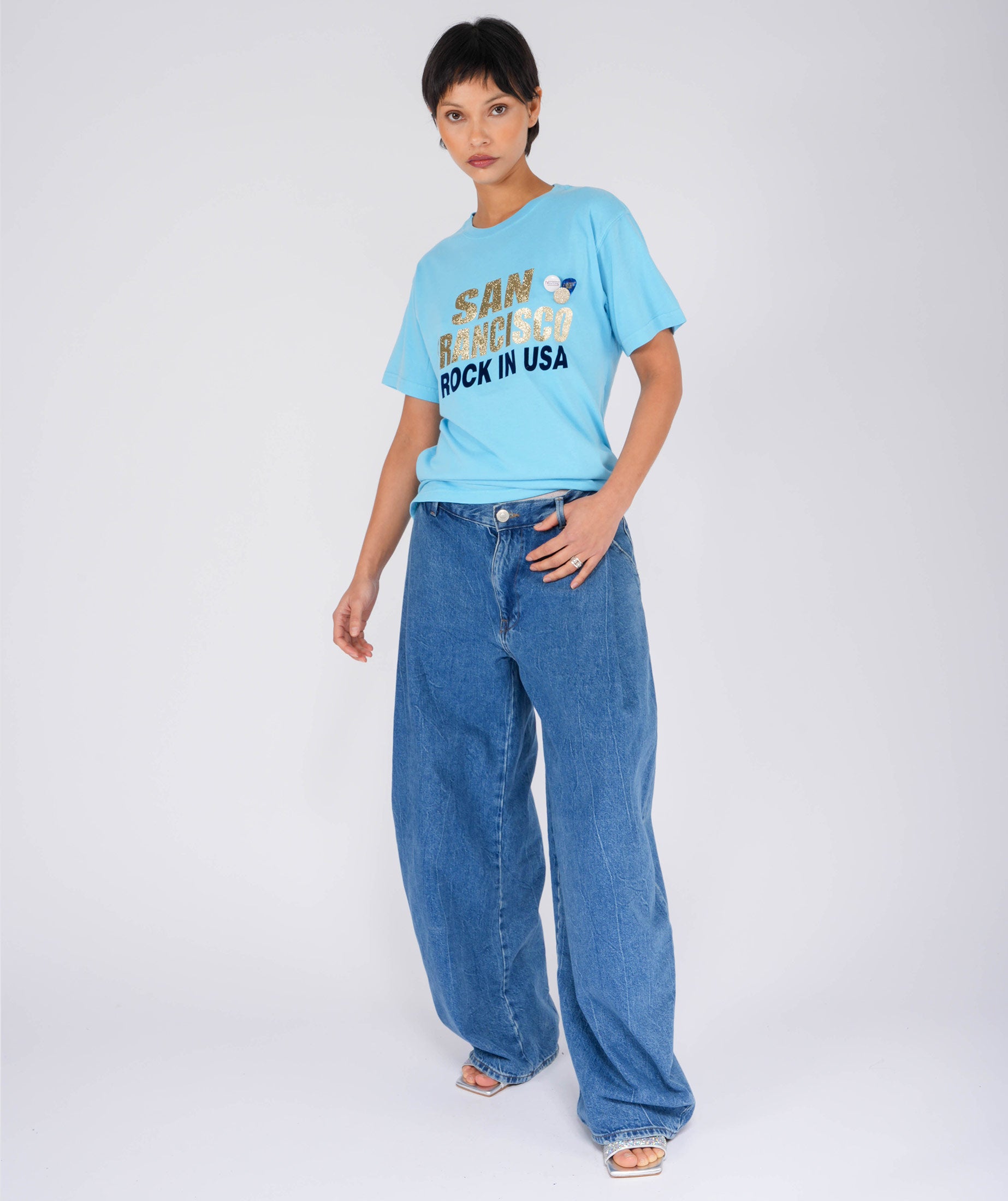 CITY SS25 pool blue trucker tee shirt