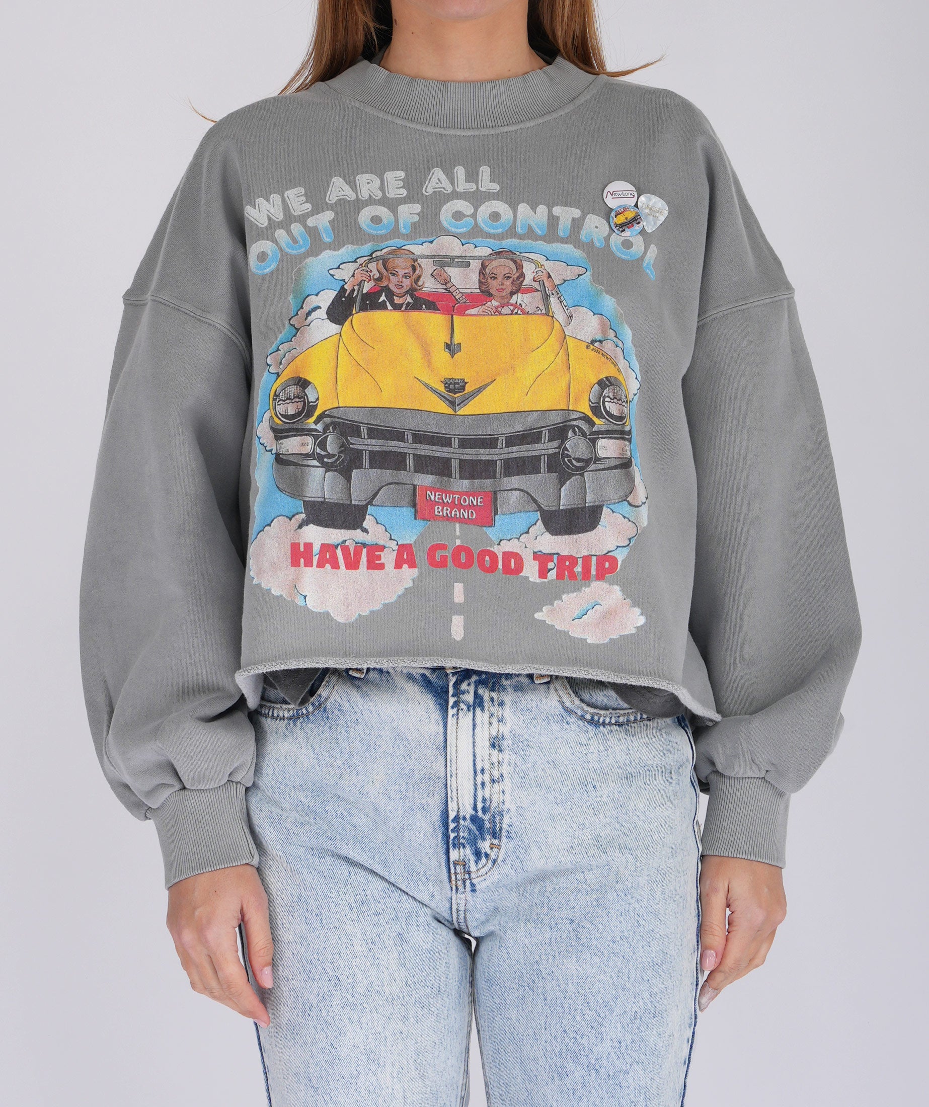 CONTROL" grey crop porter sweatshirt