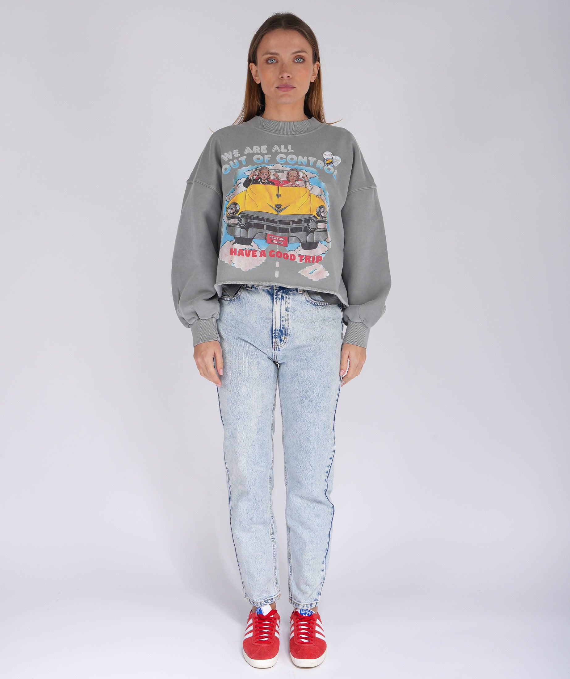 CONTROL" grey crop porter sweatshirt