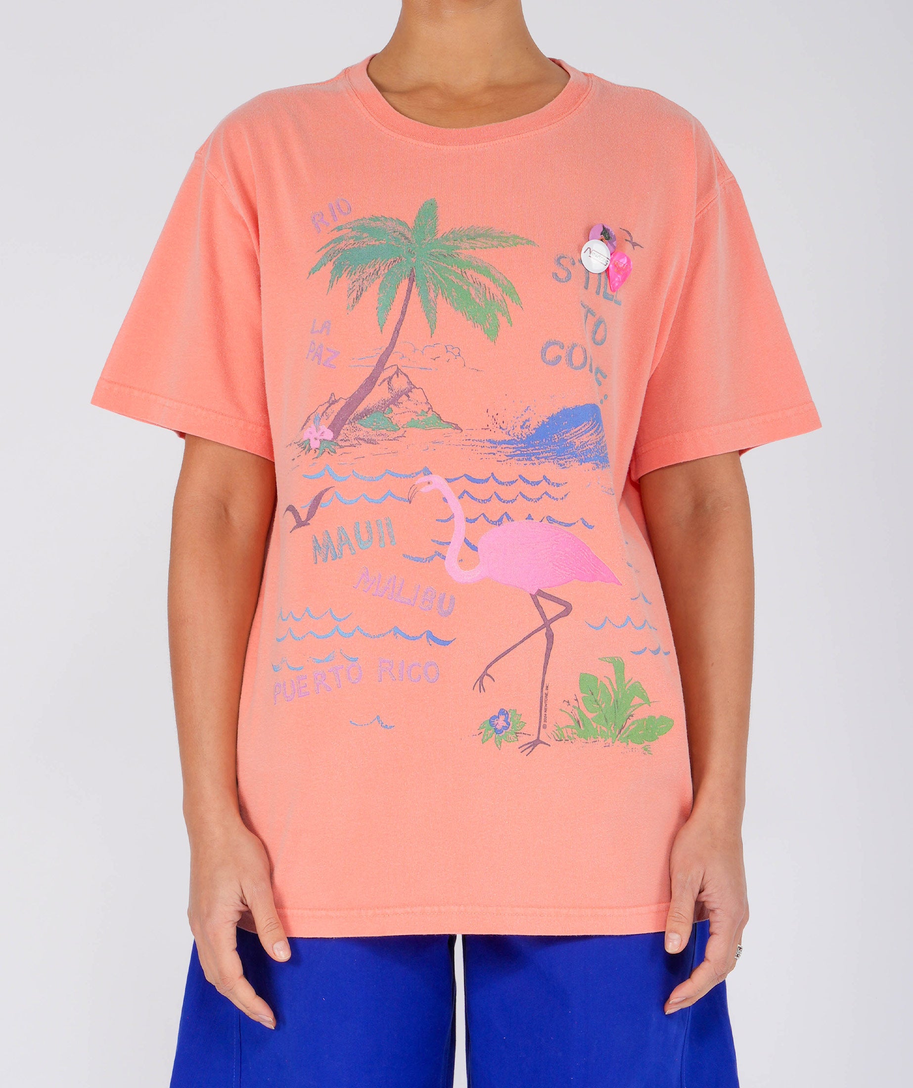 FLAMINGO" coral trucker tee shirt