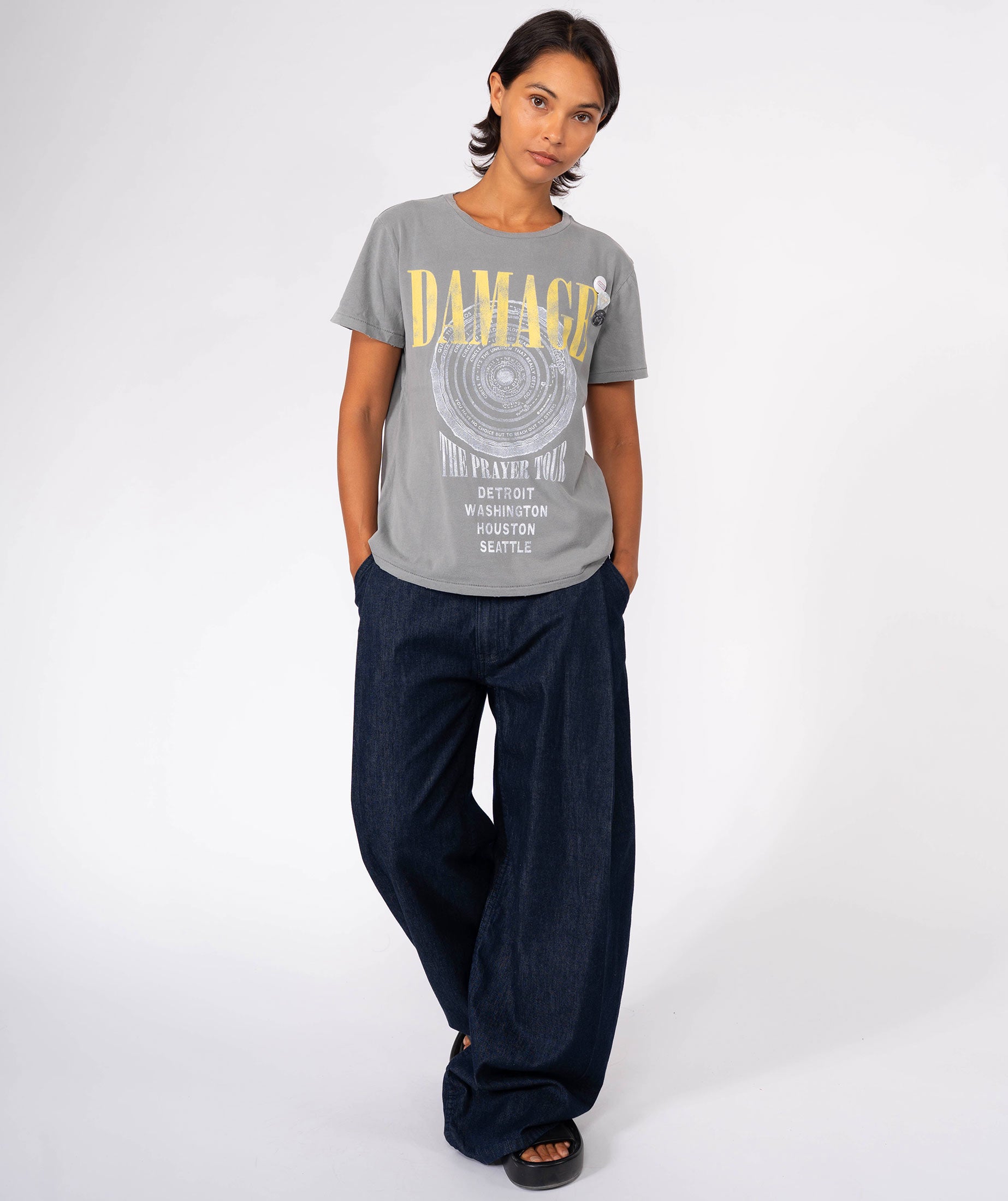 DAMAGE" starlight grey tee shirt