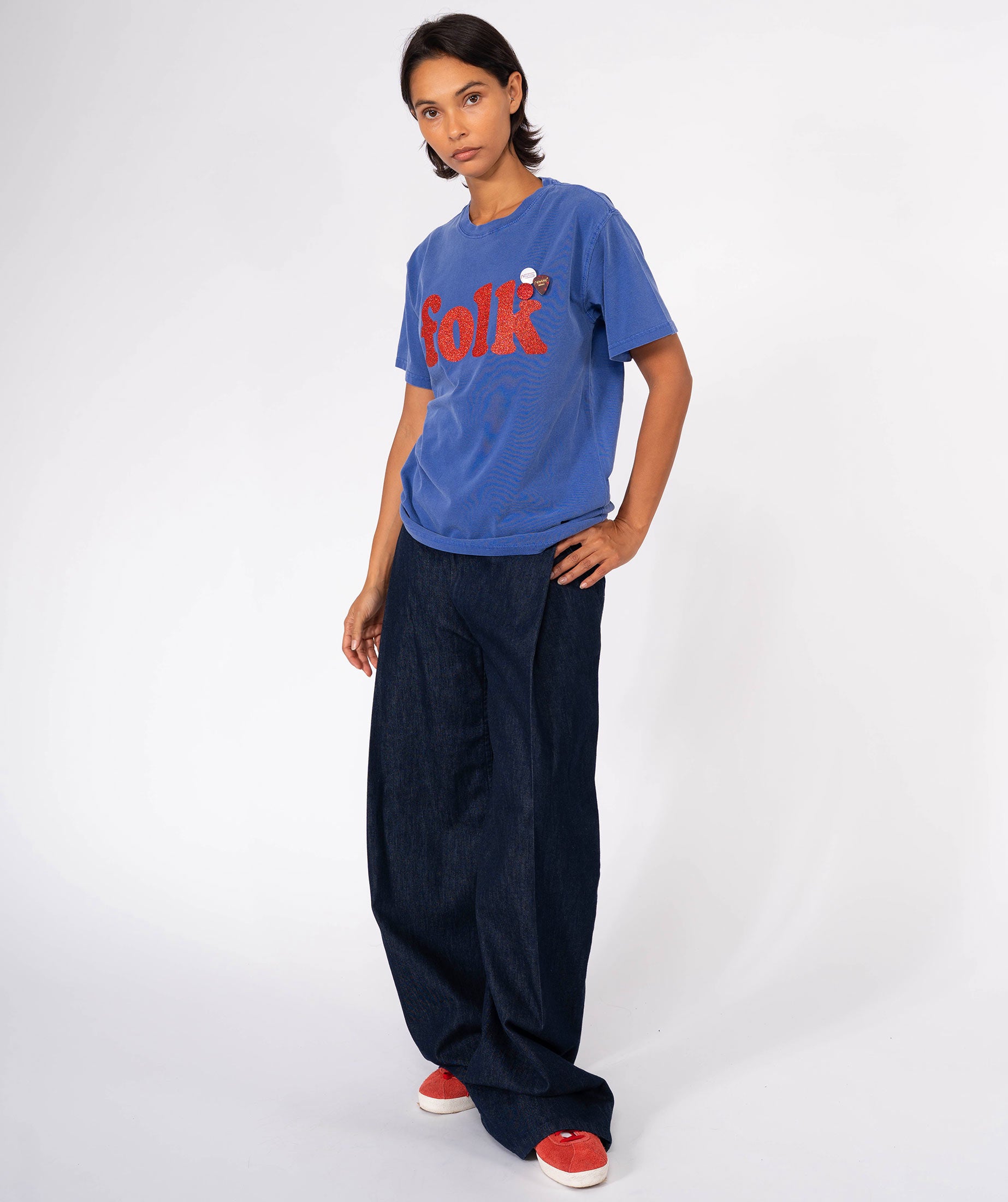 FOLK" flo blue trucker tee shirt