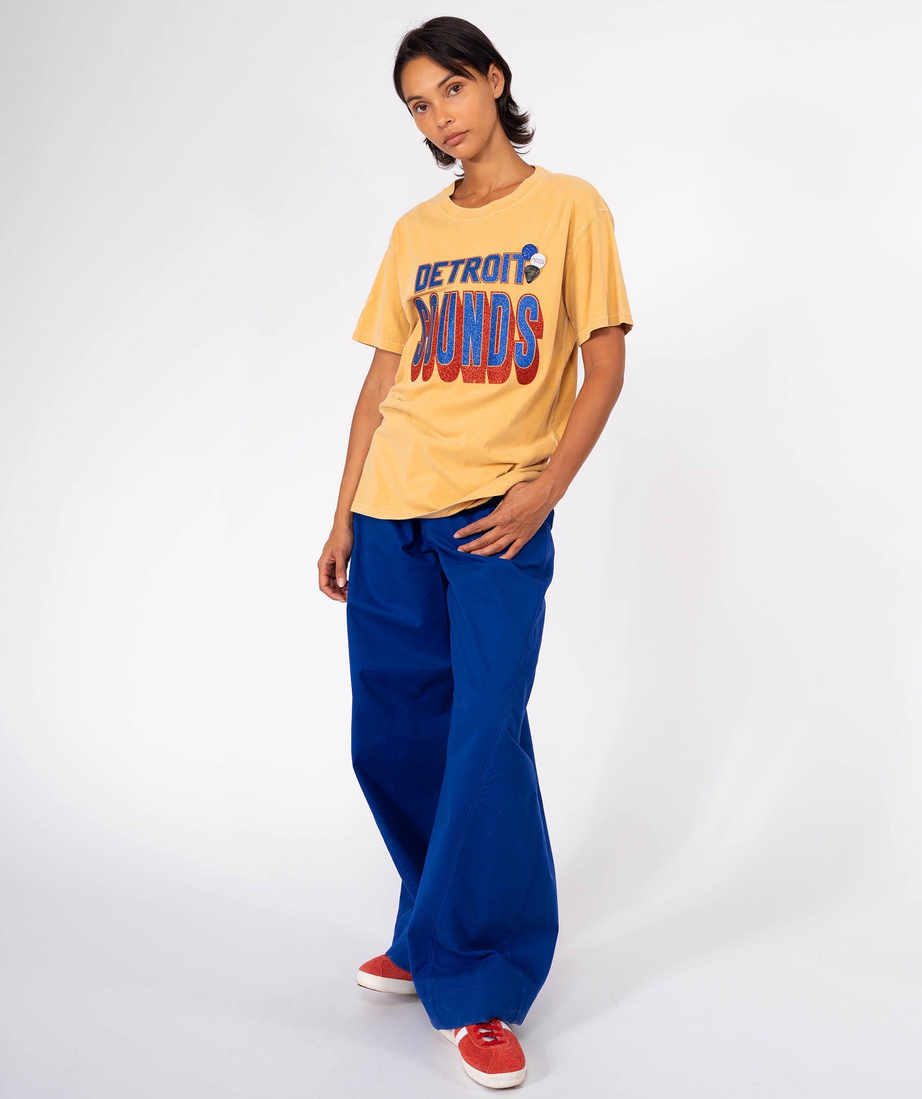 SONG" mustard trucker tee shirt